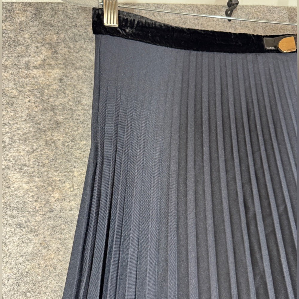 Sandro Pleated Two-Tone Maxi Skirt Size 3 Velvet Trim Quiet Luxury Belted Chic - Picture 5 of 14